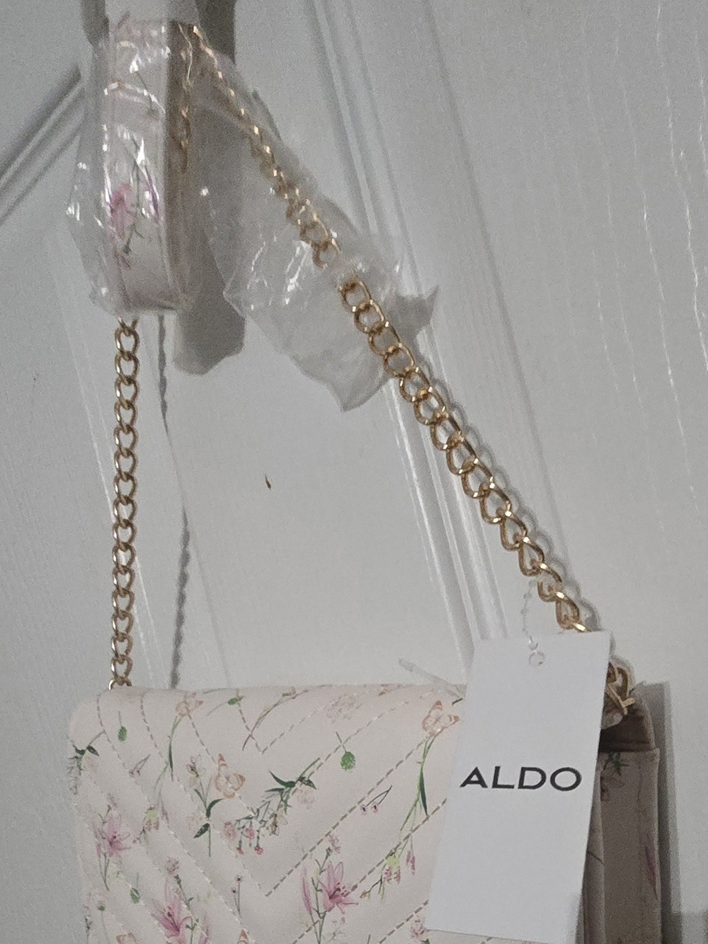 ALDO Quilted Floral Crossbody Bag in Light Pink with Gold Chain